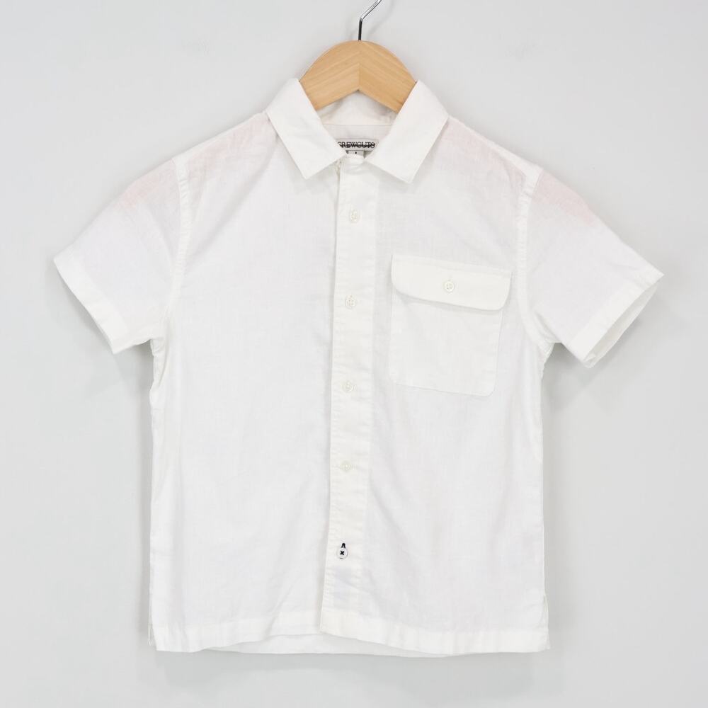 J.Crew Crewcuts Boy's Short Sleeve Linen Cotton Camp Shirt White Size 8 NWOT
